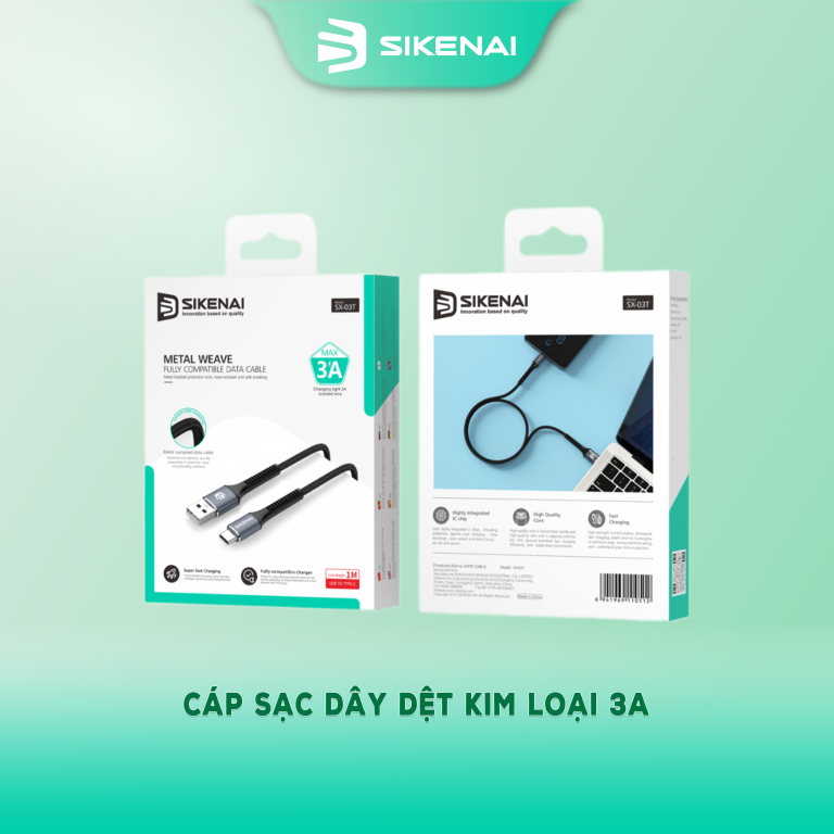 Dây Sạc Dệt Kim Loại 3A SX-03 MLT Sikenai