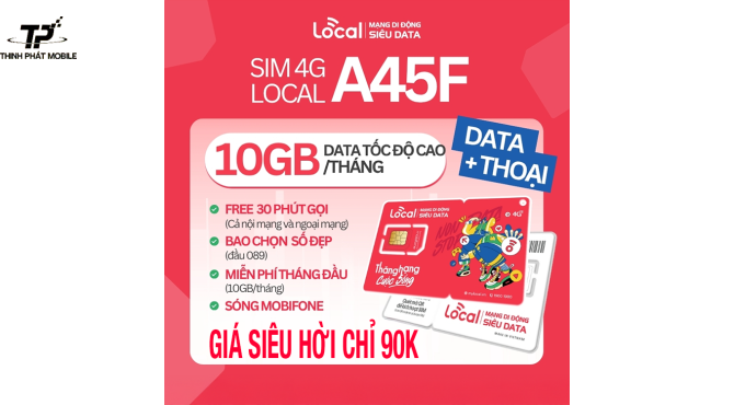 Sim Local 10 GB + 30 phút gọi nội/ngoại mạng + Tự chọn số